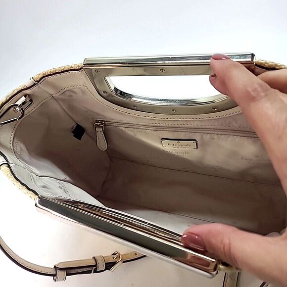 kate spade Alexia Straw Crossbody Clutch White Handbag 12"x8" Retired Cottage - Picture 12 of 16